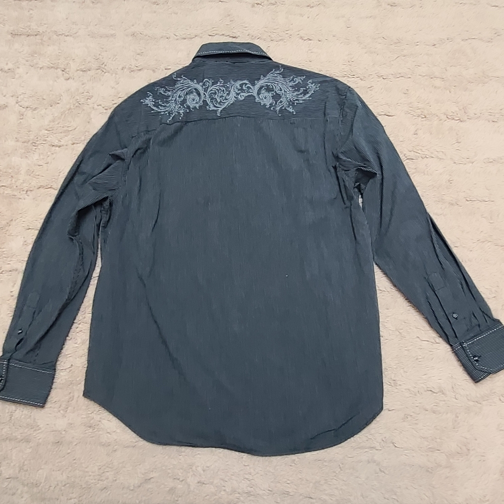 Blue Pronto Uomo Men's Black and Blue Embroidered Shirts Lot Of 2 Shirts - Picture 6 of 6